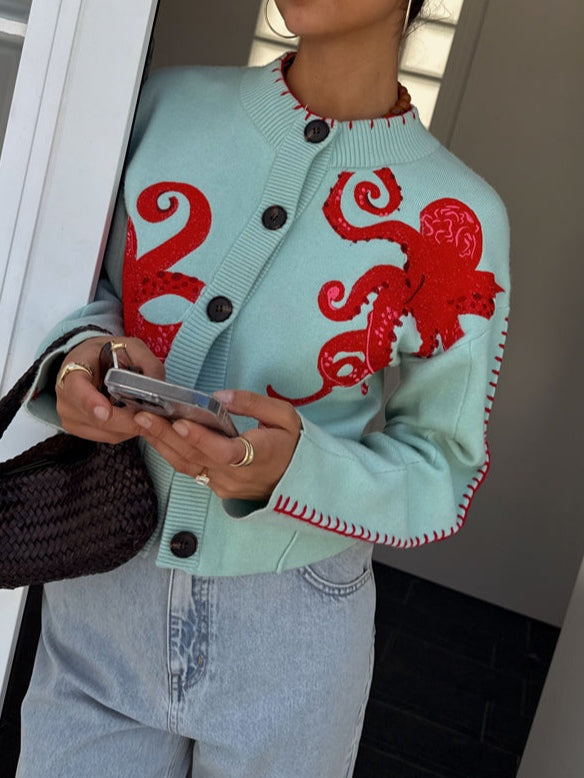 Women's Graphic Cardigan Octopus Design