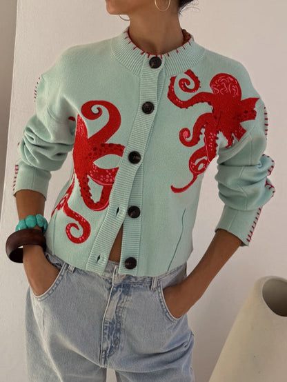 Women's Graphic Cardigan Octopus Design - VibreMode