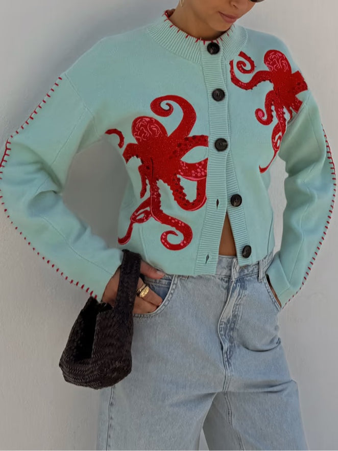 Women's Graphic Cardigan Octopus Design