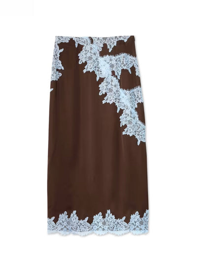 Beautiful Blue and Brown Floral Lace Dress Set