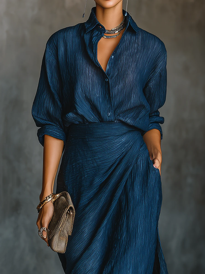 Elegant Women's Shirt And Long Skirt Set
