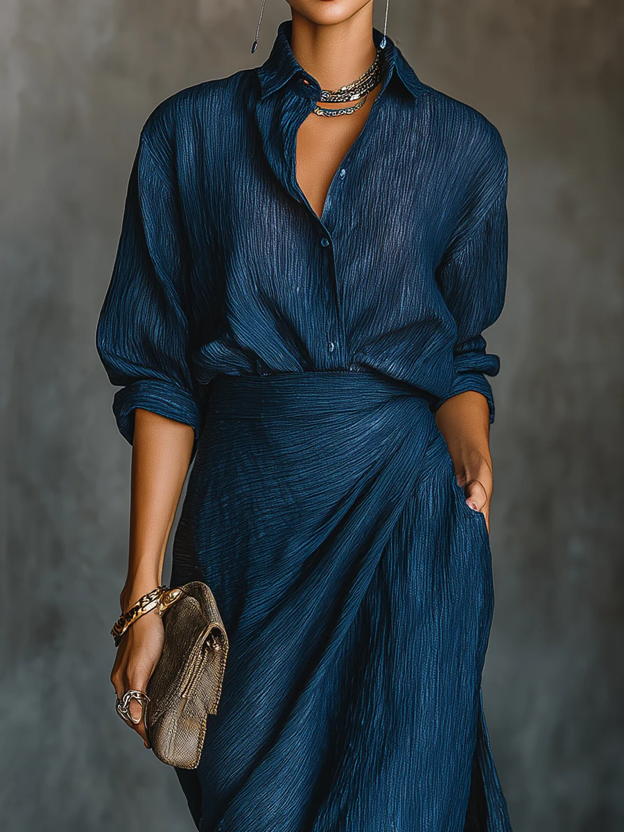 Women's Two Piece Collared V Neck Set