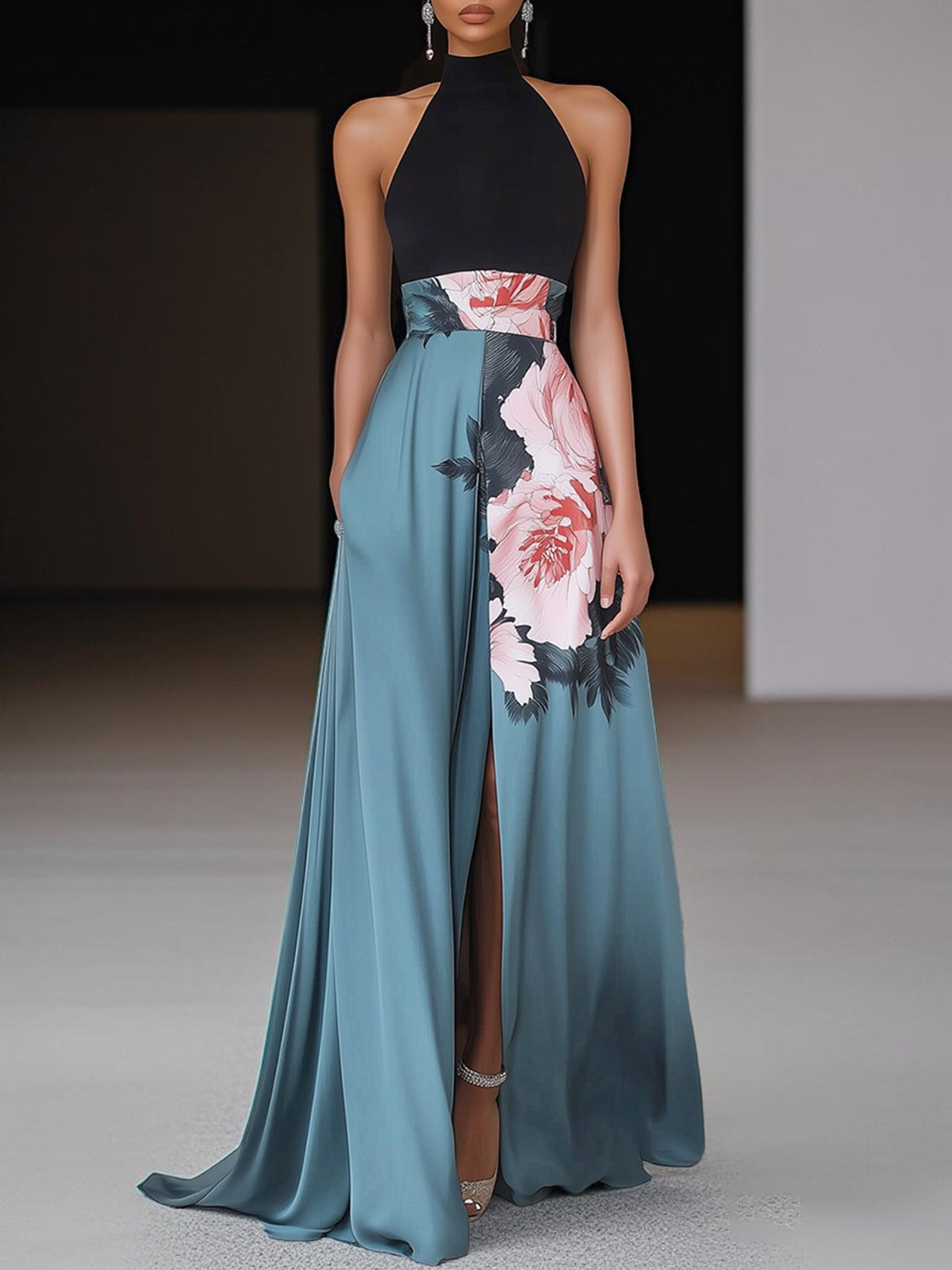 Women's Halter Dress Front Slit Design - VibreMode