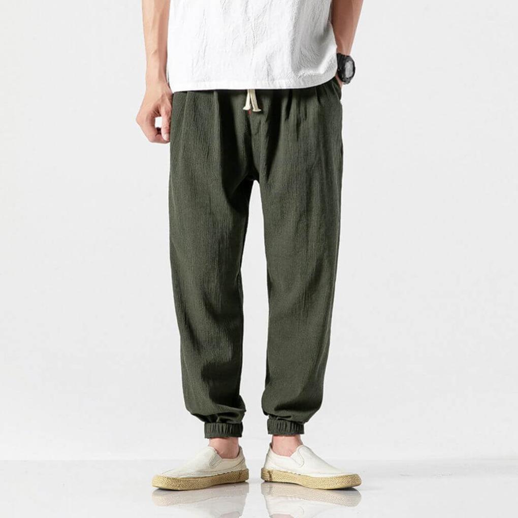 Men's Cotton Linen Comfort Pants Lightweight Beige - VibreMode