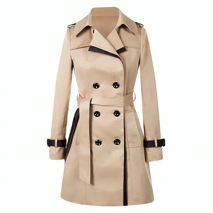 Women's Double-Breasted Trench Coat Belted Adjustable Cuffs - VibreMode