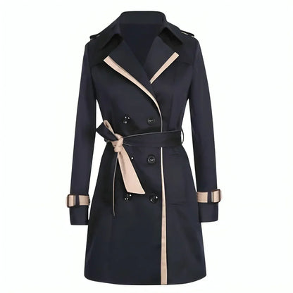 Women's Double-Breasted Trench Coat Belted Adjustable Cuffs