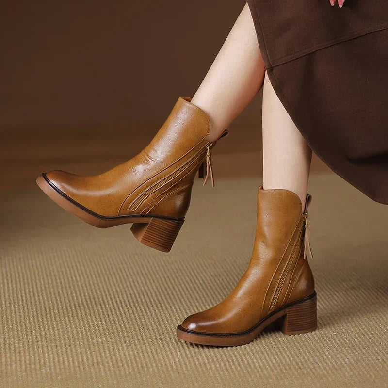 Women's Ankle Boots Block Heel Side Zip Black