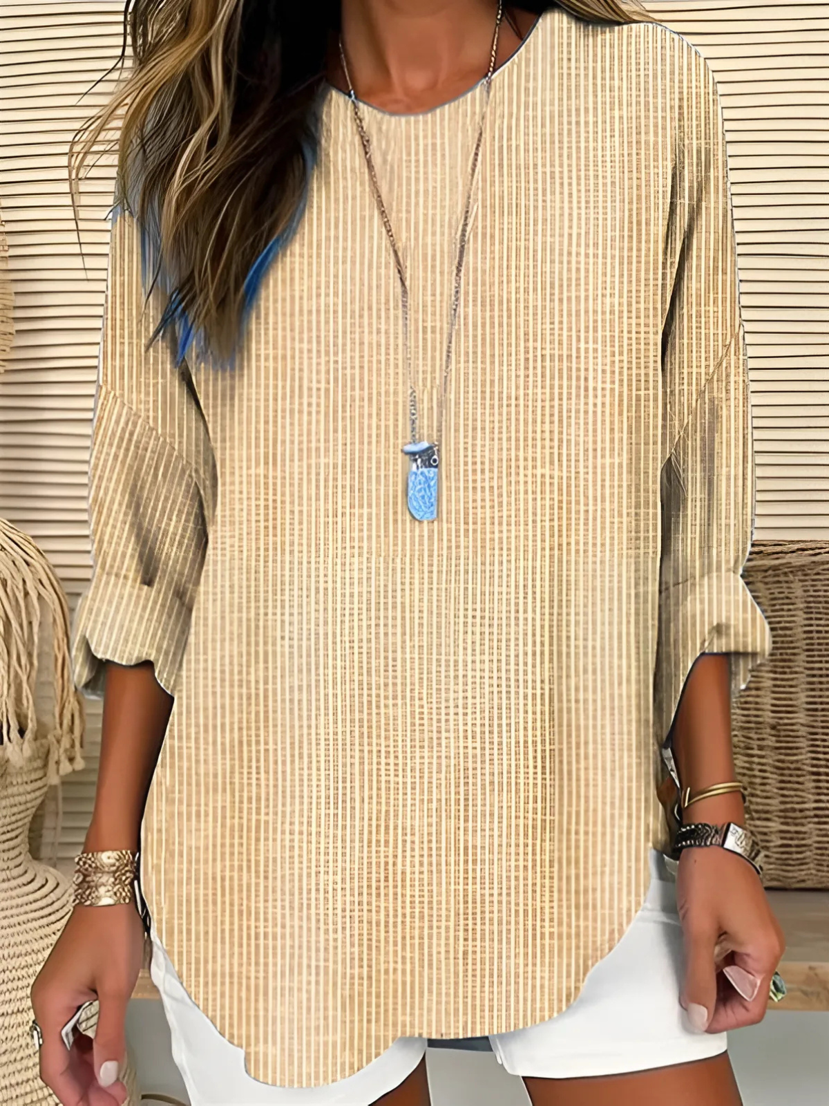 Feminine Horizontal Stripe Long Sleeve Top