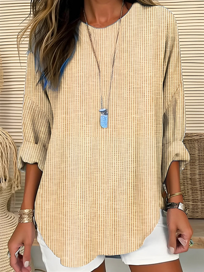 Feminine Horizontal Stripe Long Sleeve Top