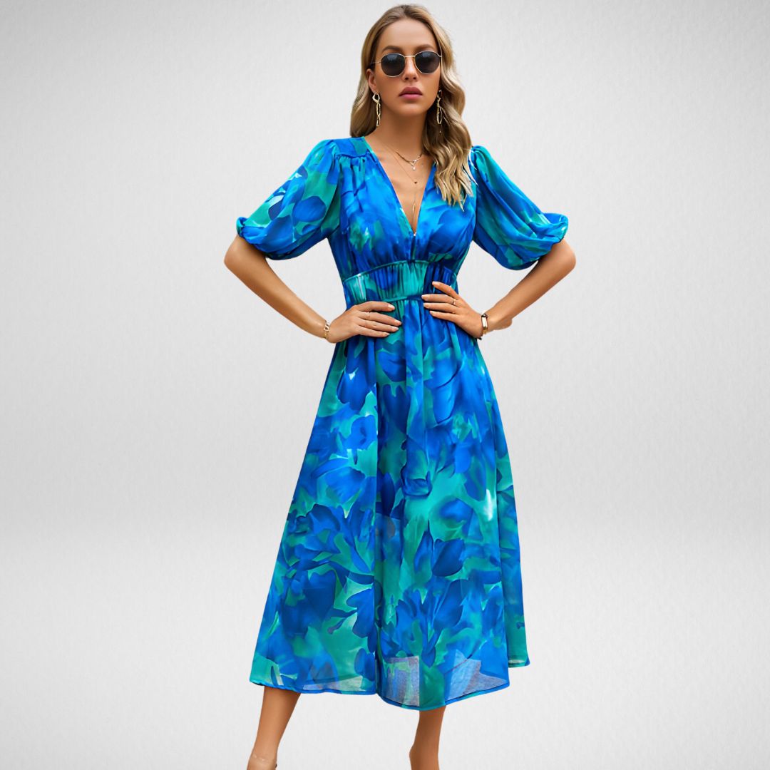 Lavender Women's V Neck Flowy Summer Dress