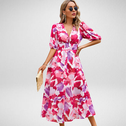 Lavender Women's V Neck Flowy Summer Dress