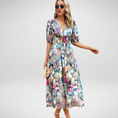 Women's V Neck Flowy Elegant Dress Violet