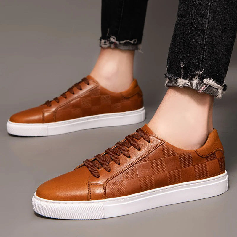 Men's Lace-Up Sneakers Low- Leather Comfortable Black