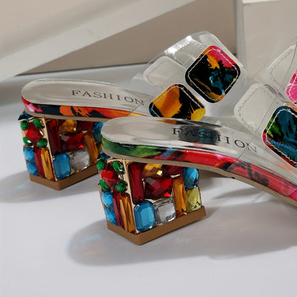 Women's Slide Sandals Decorative Block Heel