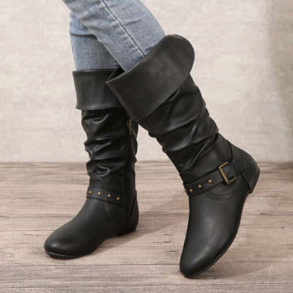 Women's Knee-High Zipper Boots Closed Toe
