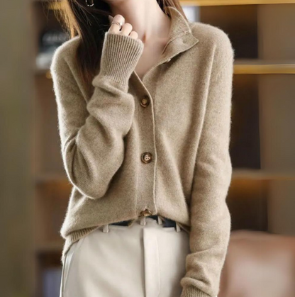 Women's Straight Cardigan Ribbed Trim - VibreMode