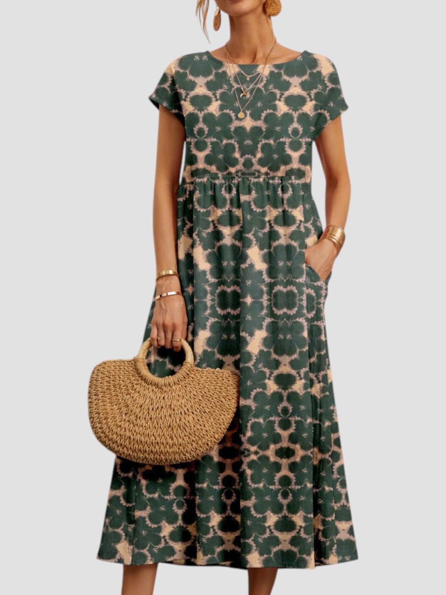Women's Midi Geometric Print Dress - VibreMode