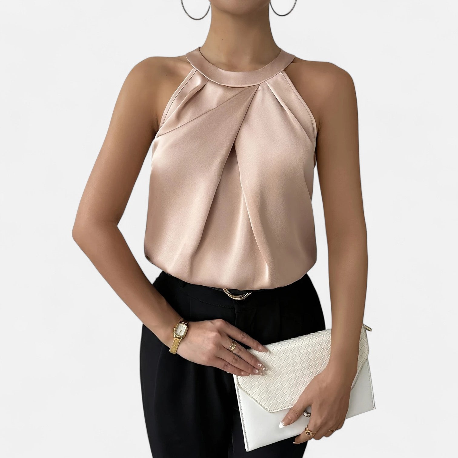 Women's Sleeveless Halter Glossy Hip Length - VibreMode