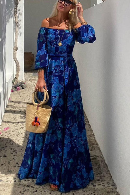Beautiful Floral Long Sleeve Maxi Evening Dress