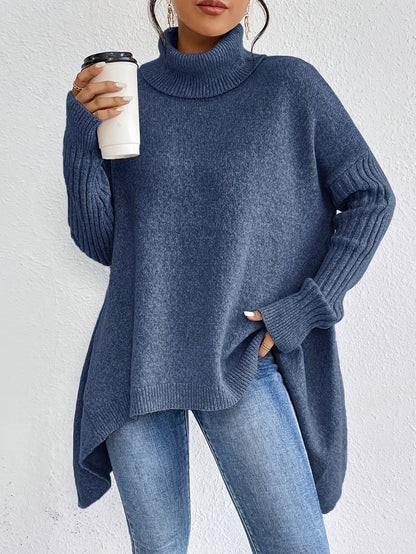 Women's Folded Turtleneck Sweater Loose Fit - VibreMode