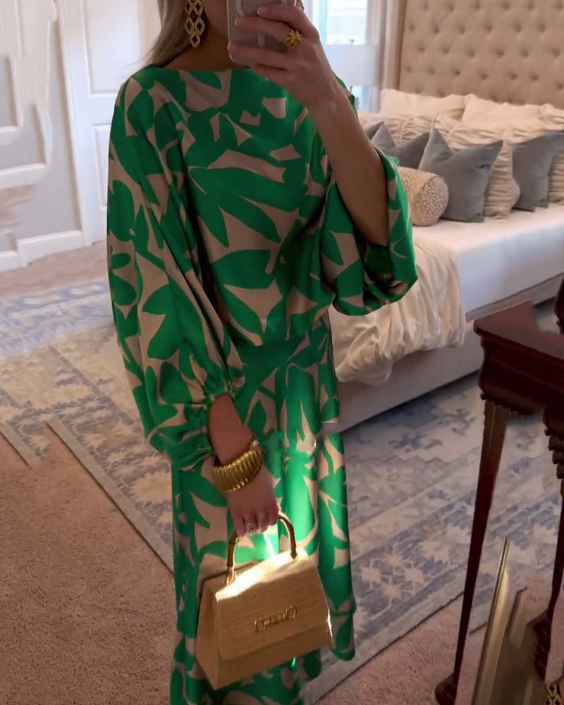 Women's Printed Two Piece Set Lantern Sleeves