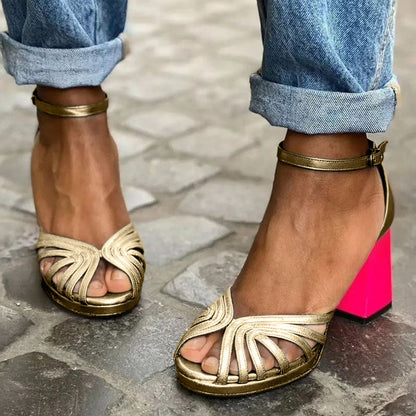 Women's Ankle Strap Block Heel Sandals - VibreMode