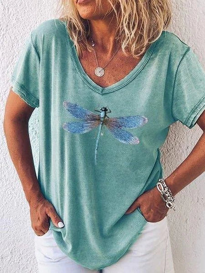 Women's Butterfly Print V-Neck Short Sleeve T-Shirt