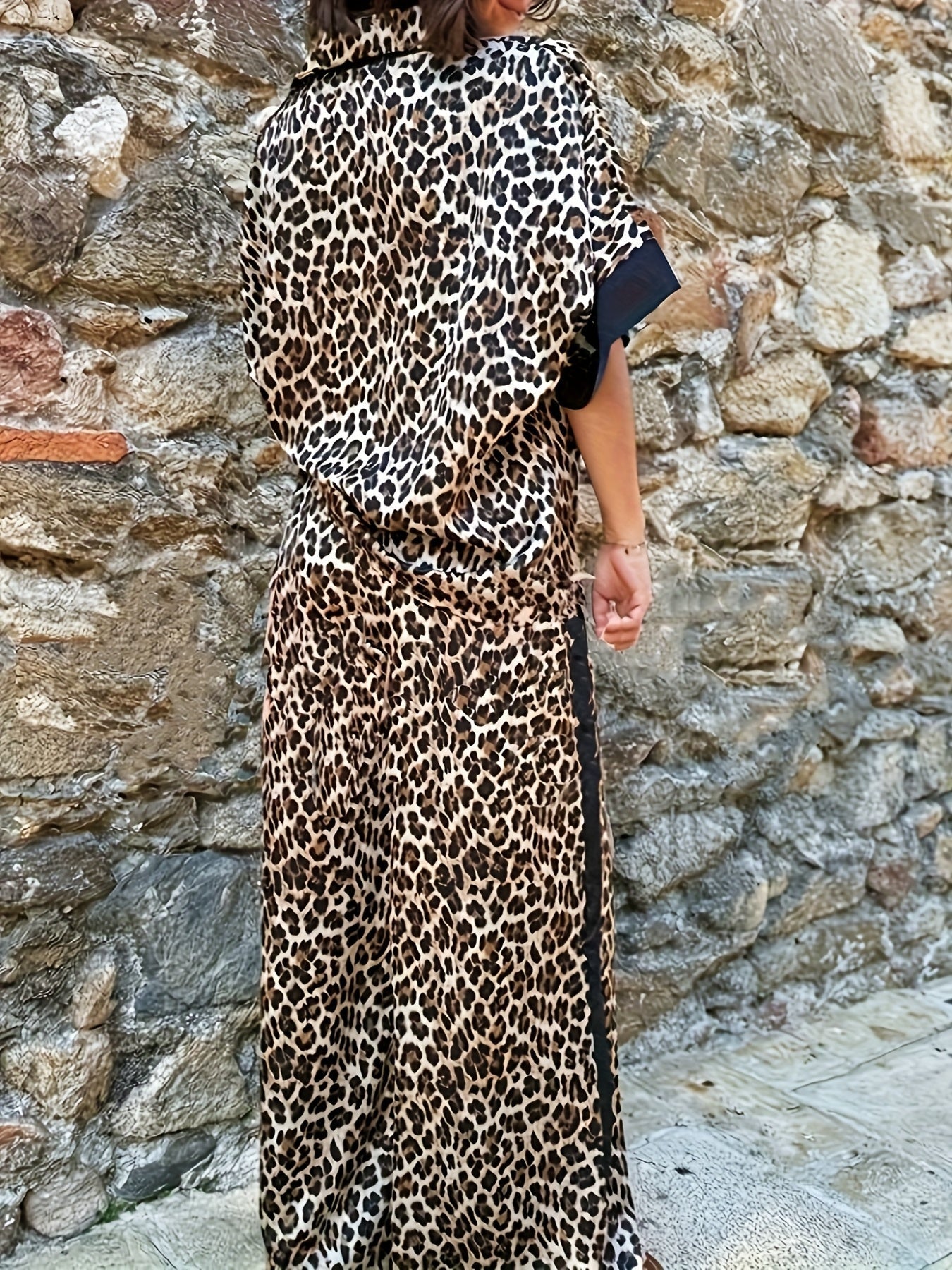 Women's Wide Leg Pants Fluid Leopard Print