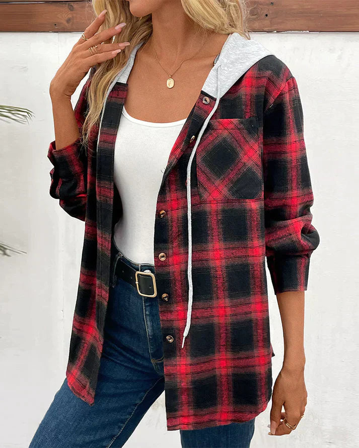 Women's Hooded Plaid Jacket Waterproof Fall Winter
