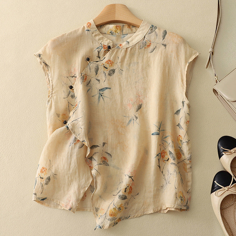 Women's Floral Print Blouse Sleeveless - VibreMode