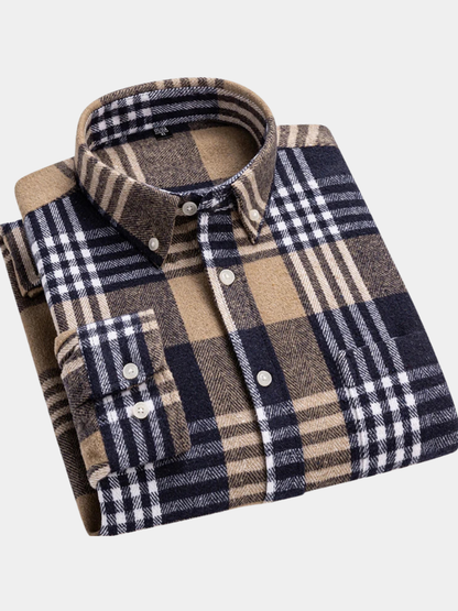 Men's Plaid Long Sleeve Shirt Button Front - VibreMode