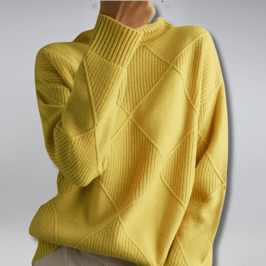 Women's Diamond Pattern Mock Neck Sweater - VibreMode