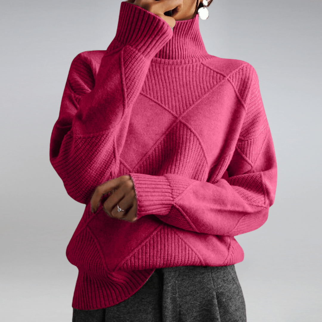 Women's Diamond Knit Sweater Textured Pattern