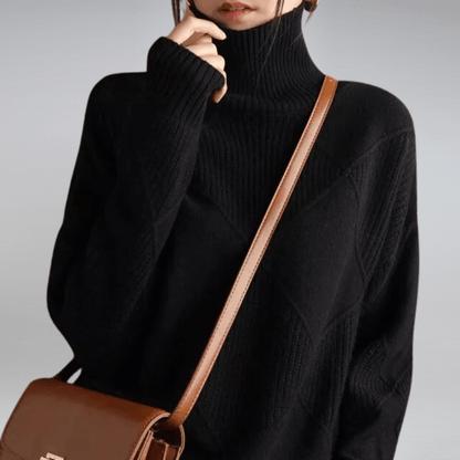 Women's Diamond Knit Sweater Textured Pattern