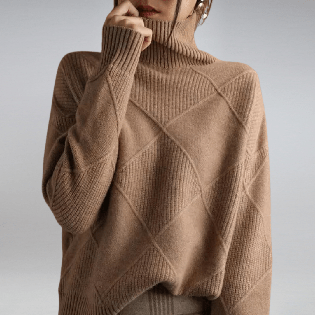 Women's Diamond Knit Sweater Textured Pattern