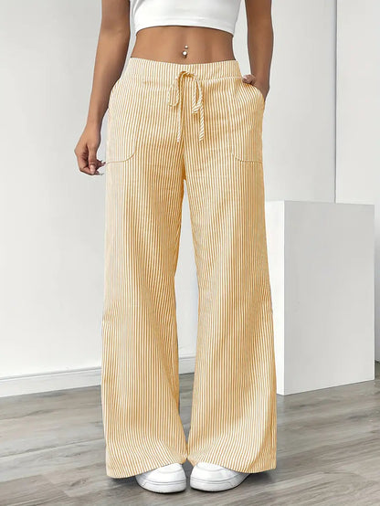 Women's High-Waisted Wide Leg Striped Trousers - VibreMode