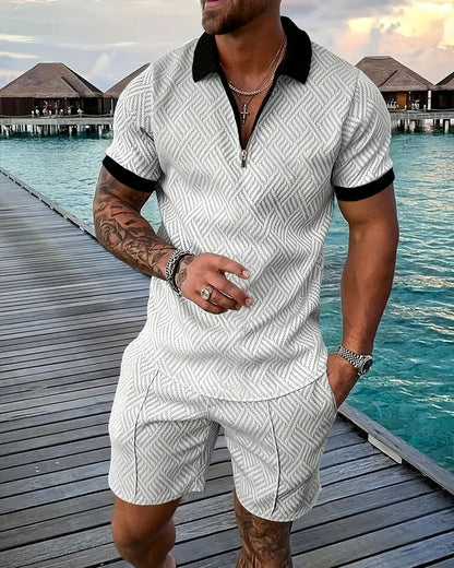 Men's Summer Tracksuit Zipper Collar Casual