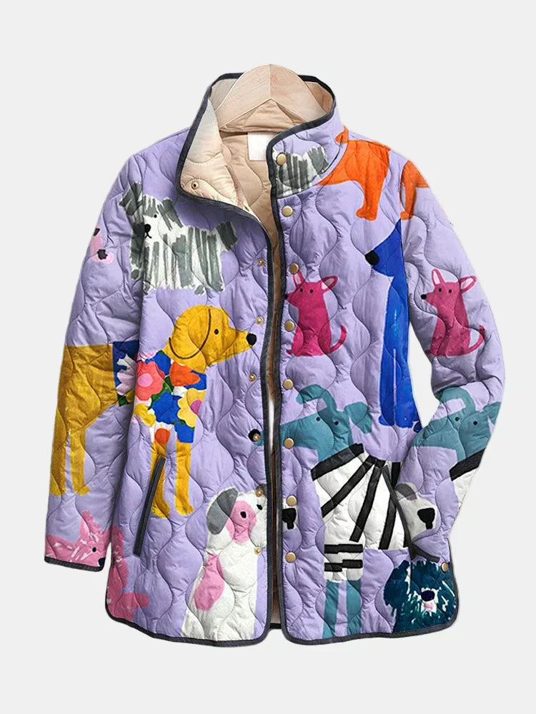 Women's Quilted Jacket Dog Print - VibreMode