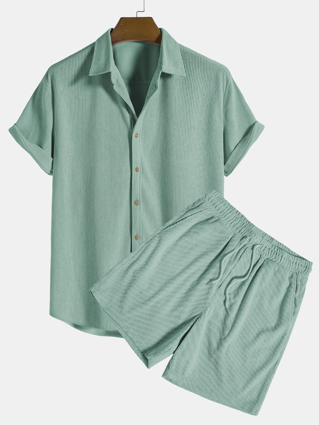 Image of Aiden | Men's Button-Down Short Sleeve Shirt and Drawstring Shorts Set