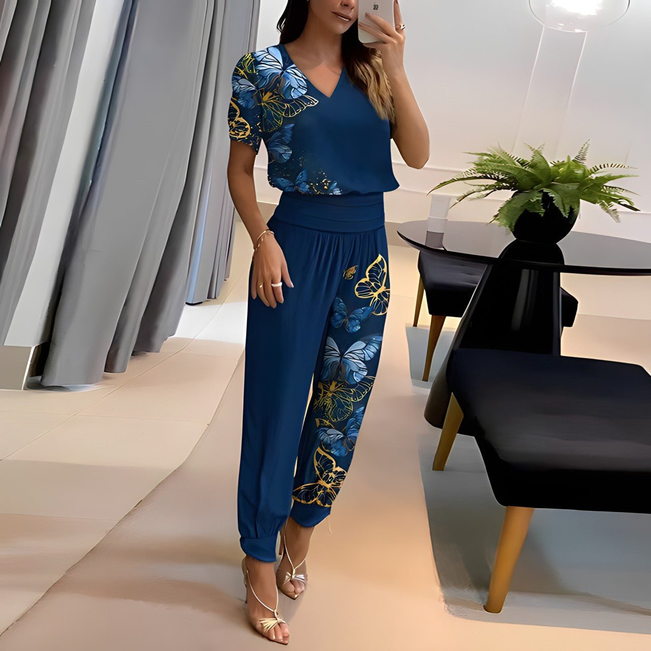 Women's Two Piece Set Short Sleeve V Neck