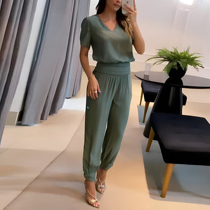 Women's 2 Piece V Neck Patterned Set