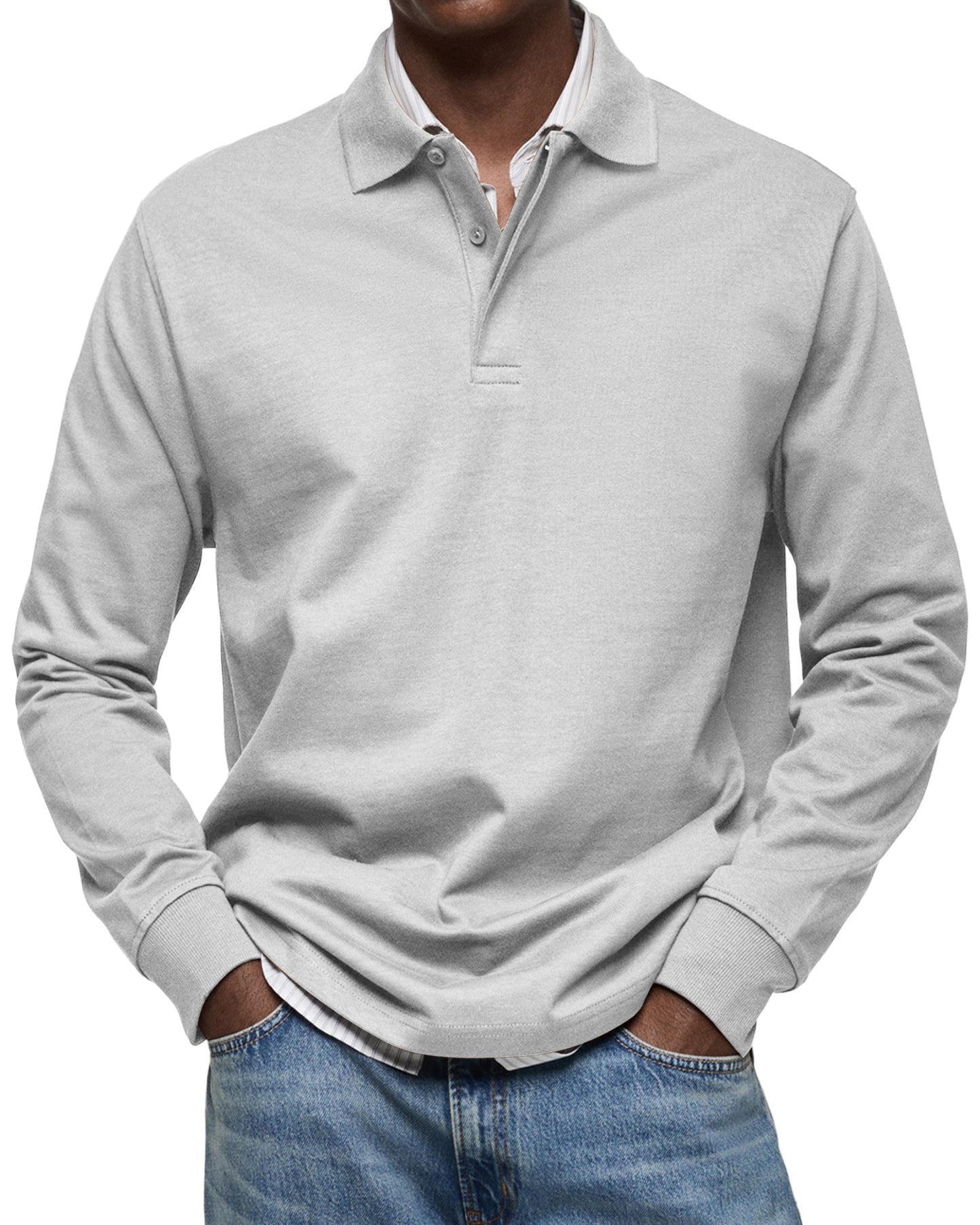 Men's Long Sleeve Polo Shirt Classic Collar