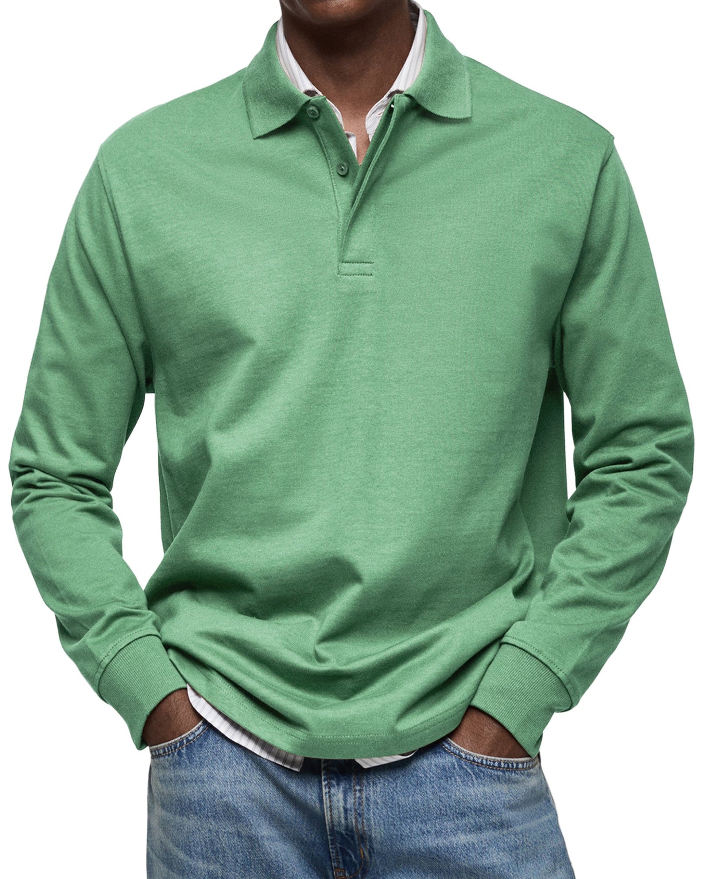 Men's Long Sleeve Polo Shirt Classic Collar