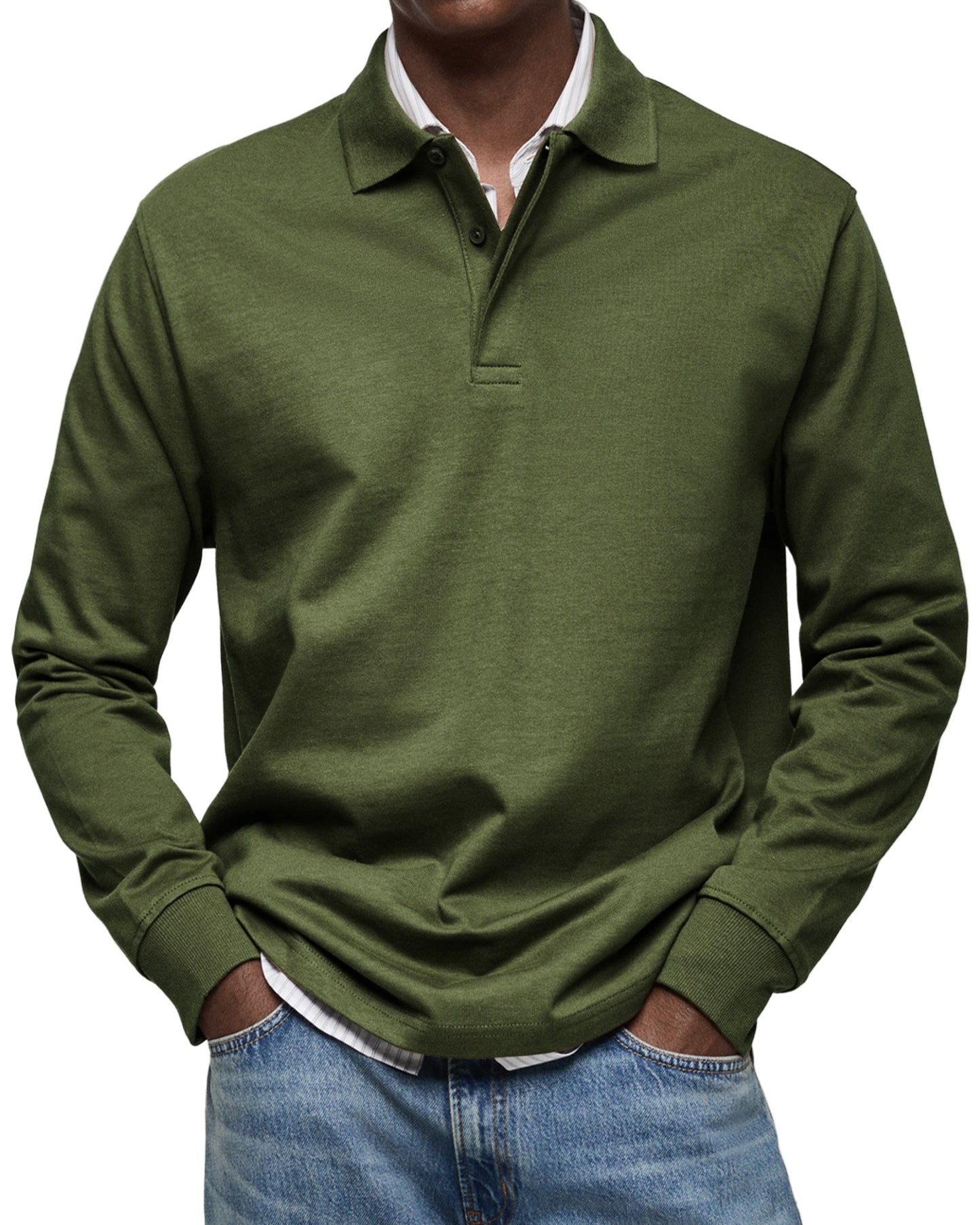 Men's Long Sleeve Polo Shirt Classic Collar