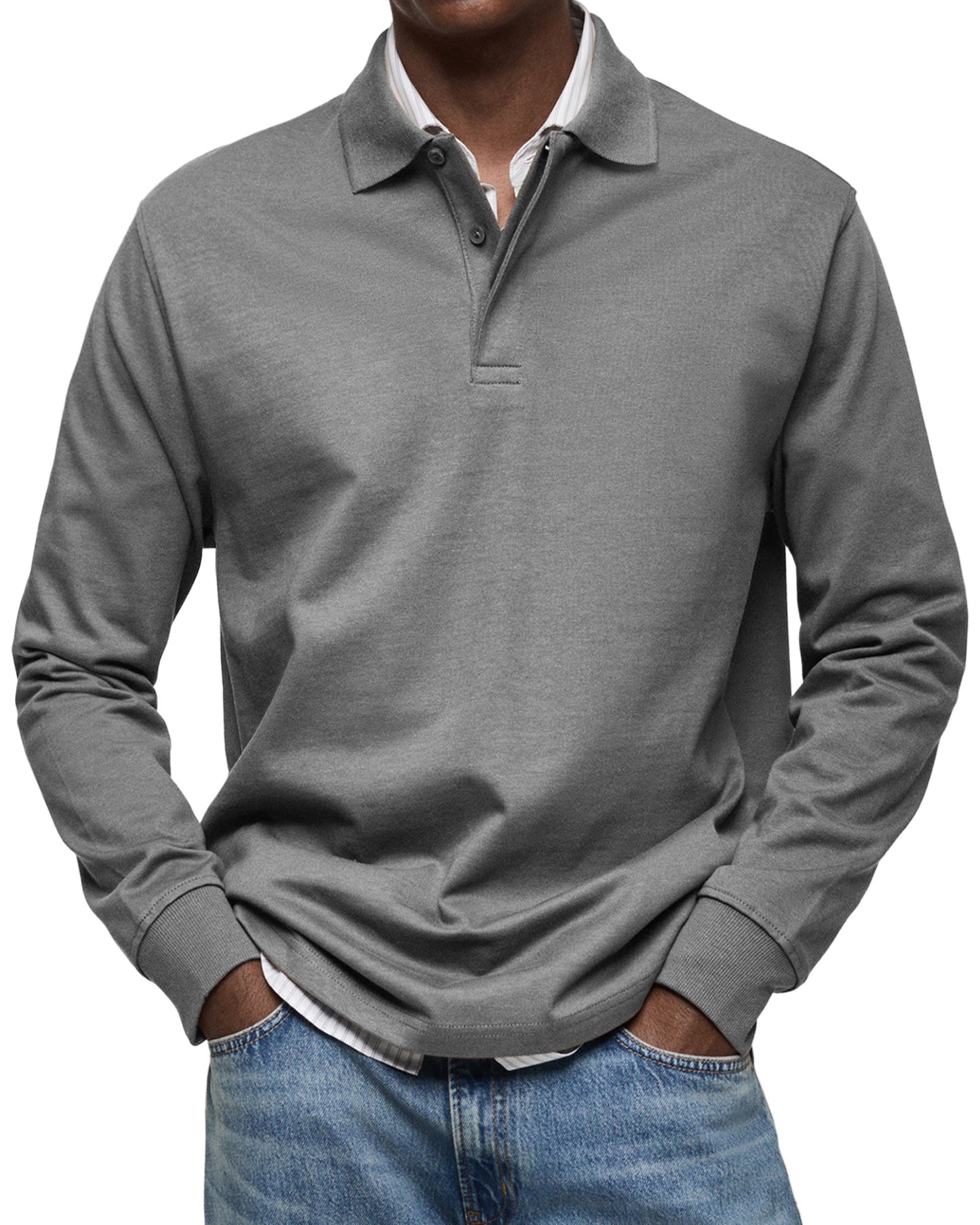 Men's Long Sleeve Polo Shirt Classic Collar