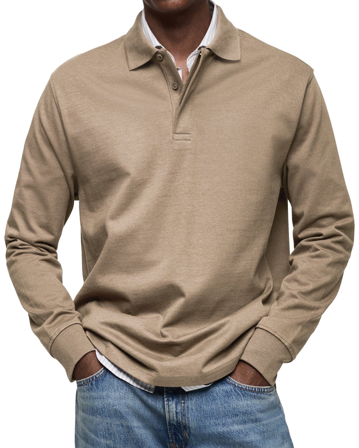 Men's Long Sleeve Polo Shirt Classic Collar