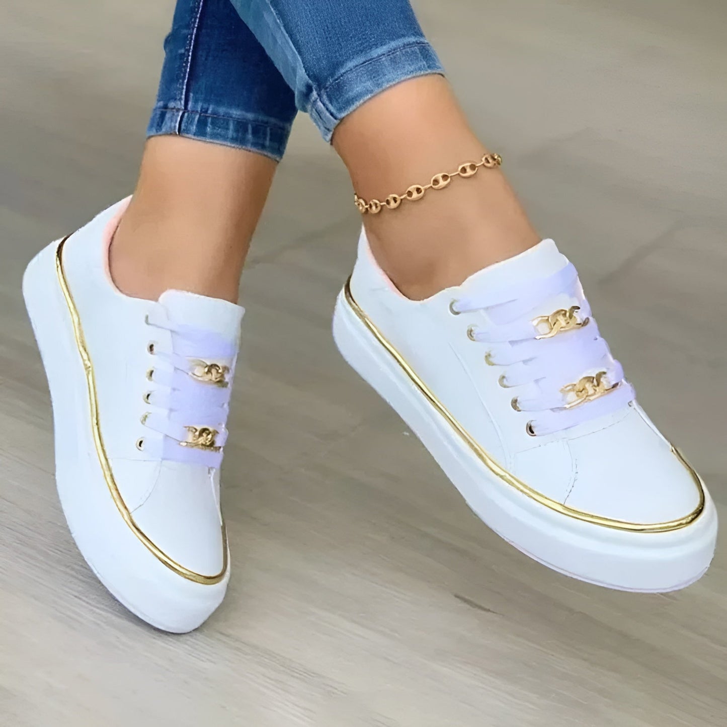 Women's Platform Sneakers Gold Chain Detail