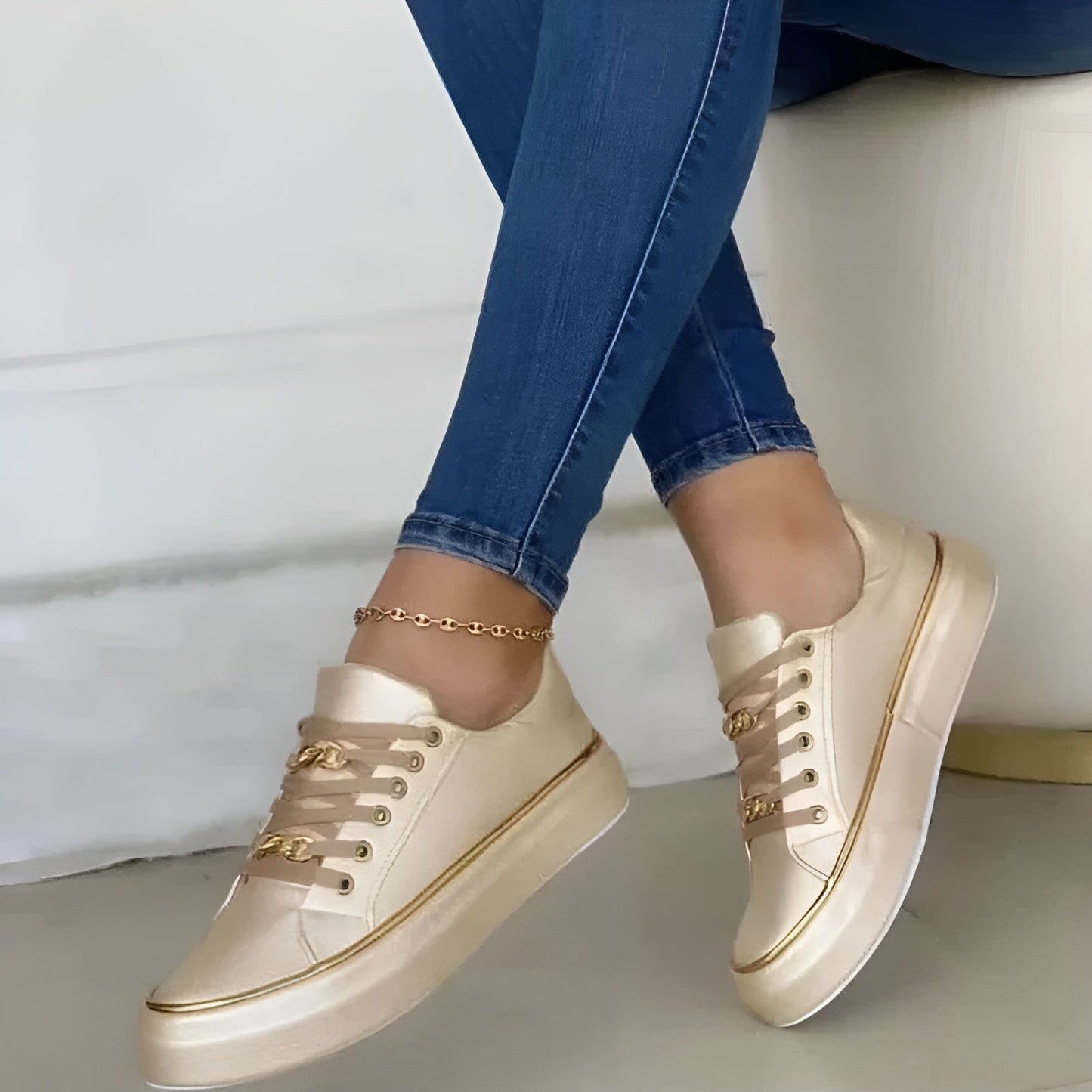 Comfy Women's Platform Shoes with Metallic Accent