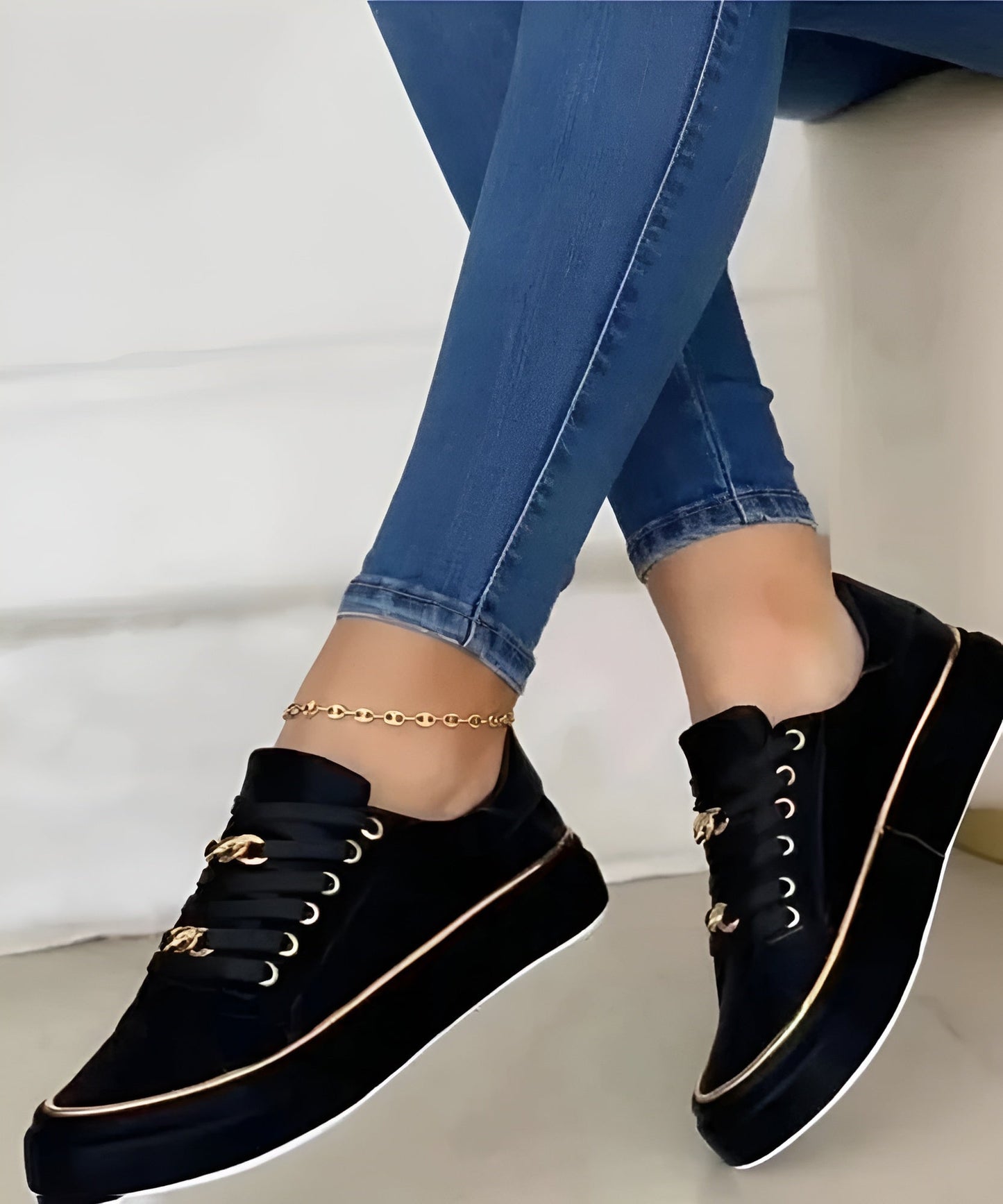 Women's Platform Sneakers Gold Chain Detail