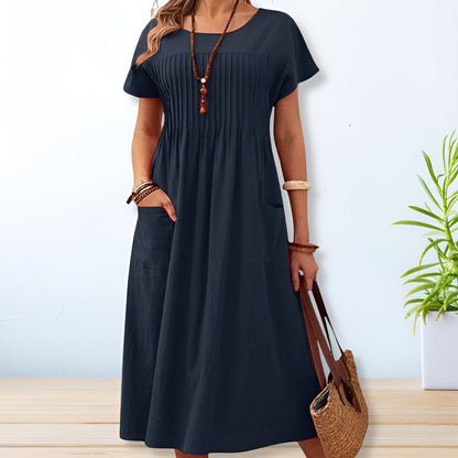 Women's Short Sleeve Pleated Dress